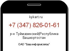 Информация о номере телефона +7 (347) 826-01-61: регион, оператор