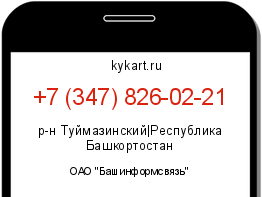 Информация о номере телефона +7 (347) 826-02-21: регион, оператор
