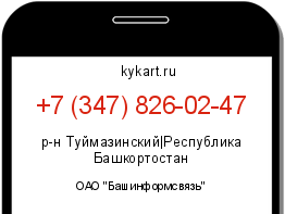 Информация о номере телефона +7 (347) 826-02-47: регион, оператор
