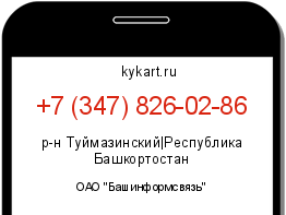 Информация о номере телефона +7 (347) 826-02-86: регион, оператор