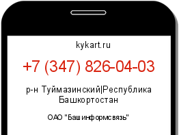 Информация о номере телефона +7 (347) 826-04-03: регион, оператор