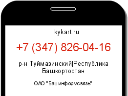 Информация о номере телефона +7 (347) 826-04-16: регион, оператор