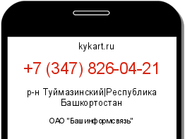 Информация о номере телефона +7 (347) 826-04-21: регион, оператор