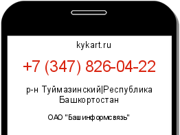 Информация о номере телефона +7 (347) 826-04-22: регион, оператор