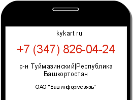 Информация о номере телефона +7 (347) 826-04-24: регион, оператор