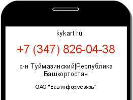 Информация о номере телефона +7 (347) 826-04-38: регион, оператор