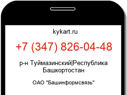 Информация о номере телефона +7 (347) 826-04-48: регион, оператор