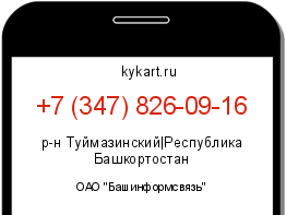 Информация о номере телефона +7 (347) 826-09-16: регион, оператор