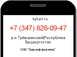 Информация о номере телефона +7 (347) 826-09-47: регион, оператор