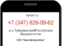Информация о номере телефона +7 (347) 826-09-62: регион, оператор