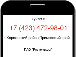 Информация о номере телефона +7 (423) 472-98-01: регион, оператор