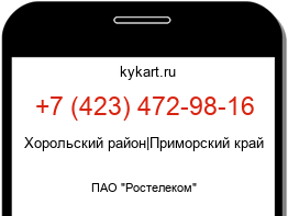 Информация о номере телефона +7 (423) 472-98-16: регион, оператор