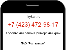 Информация о номере телефона +7 (423) 472-98-17: регион, оператор