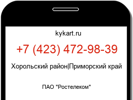 Информация о номере телефона +7 (423) 472-98-39: регион, оператор