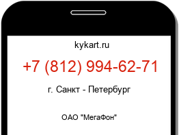 Информация о номере телефона +7 (812) 994-62-71: регион, оператор