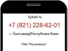 Информация о номере телефона +7 (821) 228-62-01: регион, оператор