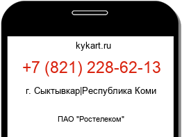 Информация о номере телефона +7 (821) 228-62-13: регион, оператор