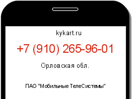 Информация о номере телефона +7 (910) 265-96-01: регион, оператор