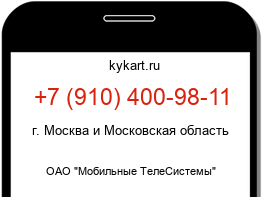 Информация о номере телефона +7 (910) 400-98-11: регион, оператор