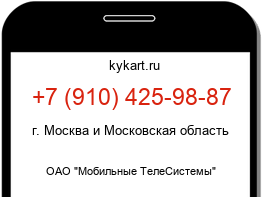 Информация о номере телефона +7 (910) 425-98-87: регион, оператор
