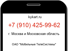 Информация о номере телефона +7 (910) 425-99-62: регион, оператор