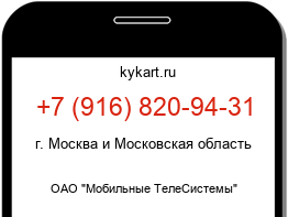 Информация о номере телефона +7 (916) 820-94-31: регион, оператор