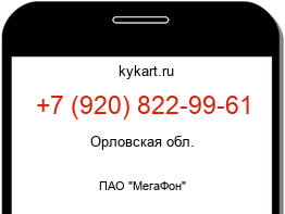 Информация о номере телефона +7 (920) 822-99-61: регион, оператор
