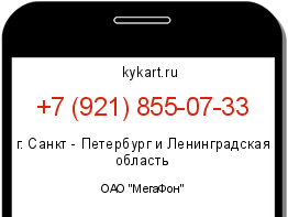 Информация о номере телефона +7 (921) 855-07-33: регион, оператор