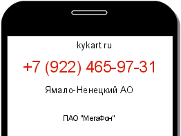 Информация о номере телефона +7 (922) 465-97-31: регион, оператор