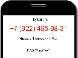Информация о номере телефона +7 (922) 465-98-31: регион, оператор