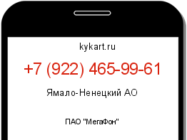 Информация о номере телефона +7 (922) 465-99-61: регион, оператор