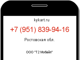 Информация о номере телефона +7 (951) 839-94-16: регион, оператор