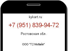 Информация о номере телефона +7 (951) 839-94-72: регион, оператор