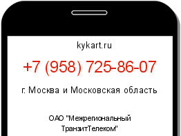 Информация о номере телефона +7 (958) 725-86-07: регион, оператор
