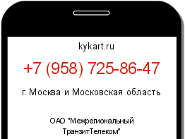 Информация о номере телефона +7 (958) 725-86-47: регион, оператор