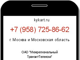Информация о номере телефона +7 (958) 725-86-62: регион, оператор