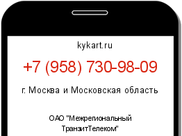 Информация о номере телефона +7 (958) 730-98-09: регион, оператор