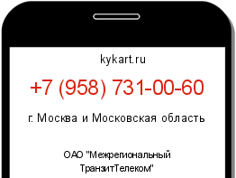 Информация о номере телефона +7 (958) 731-00-60: регион, оператор
