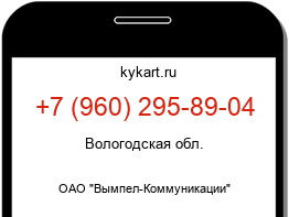 Информация о номере телефона +7 (960) 295-89-04: регион, оператор