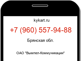 Информация о номере телефона +7 (960) 557-94-88: регион, оператор