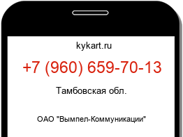 Информация о номере телефона +7 (960) 659-70-13: регион, оператор