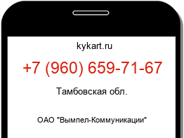 Информация о номере телефона +7 (960) 659-71-67: регион, оператор