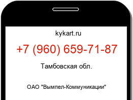 Информация о номере телефона +7 (960) 659-71-87: регион, оператор