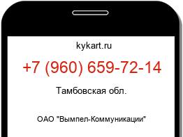 Информация о номере телефона +7 (960) 659-72-14: регион, оператор