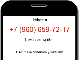 Информация о номере телефона +7 (960) 659-72-17: регион, оператор