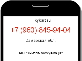 Информация о номере телефона +7 (960) 845-94-04: регион, оператор