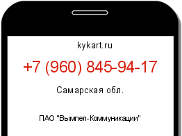 Информация о номере телефона +7 (960) 845-94-17: регион, оператор