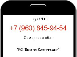 Информация о номере телефона +7 (960) 845-94-54: регион, оператор