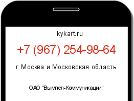 Информация о номере телефона +7 (967) 254-98-64: регион, оператор