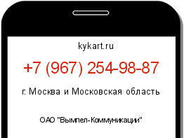 Информация о номере телефона +7 (967) 254-98-87: регион, оператор